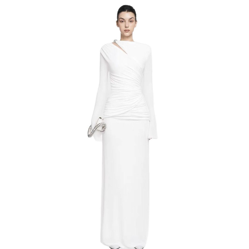 Autumn fashionable long-sleeved elegant pleated waist-style high-end dress women's clothing