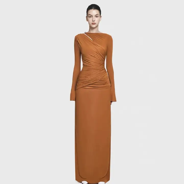 Autumn fashionable long-sleeved elegant pleated waist-style high-end dress women's clothing