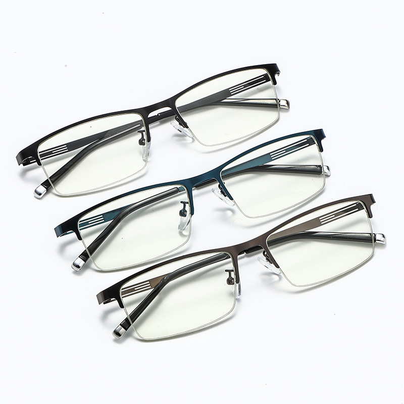 Color-changing multi-focus reading glasses for middle-aged and elderly people, half-frame metal lightweight business sense reading glasses for both distance and near use
