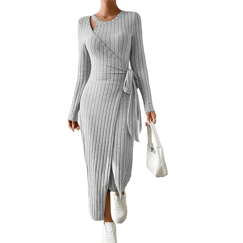 Spring and summer women's knitted gray dress irregular long skirt women's clothing