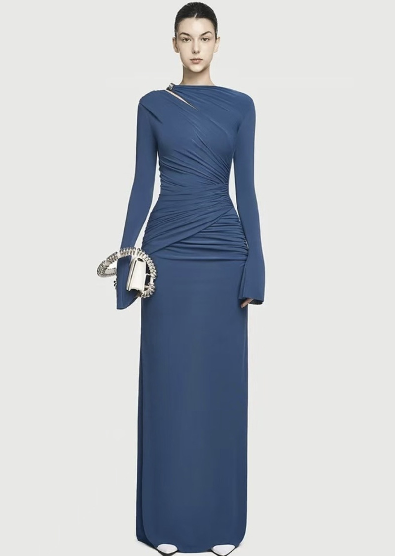 Autumn fashionable long-sleeved elegant pleated waist-style high-end dress women's clothing