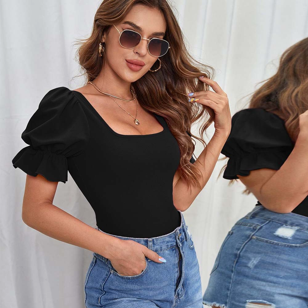 women's clothing Wind puff sleeve jumpsuit summer fashion temperament slim sexy top for women