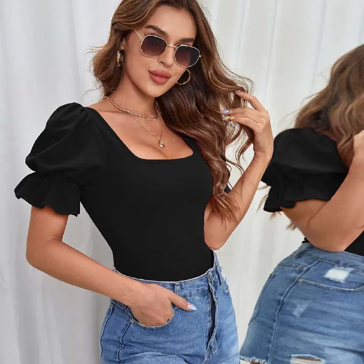women's clothing Wind puff sleeve jumpsuit summer fashion temperament slim sexy top for women