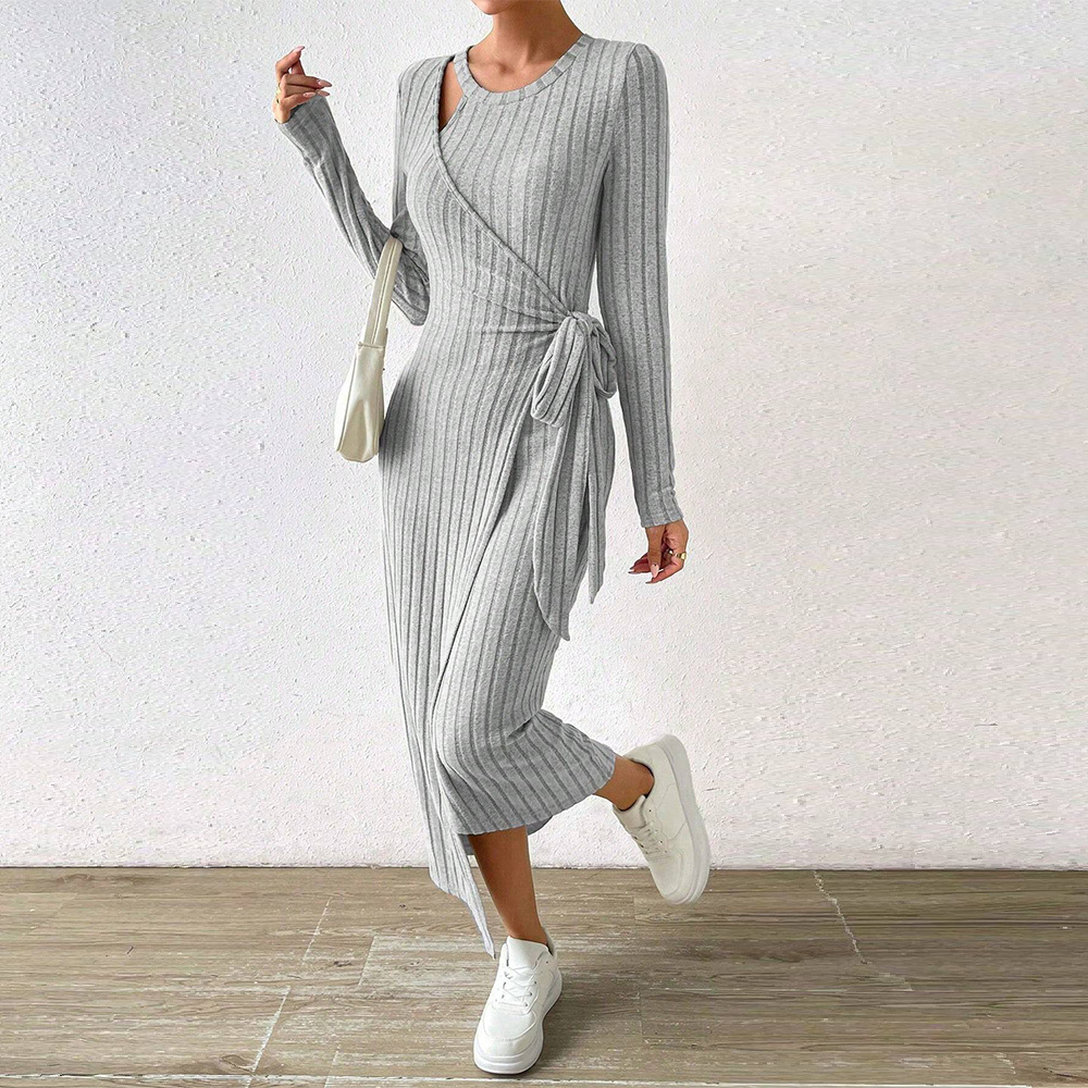 Spring and summer women's knitted gray dress irregular long skirt women's clothing