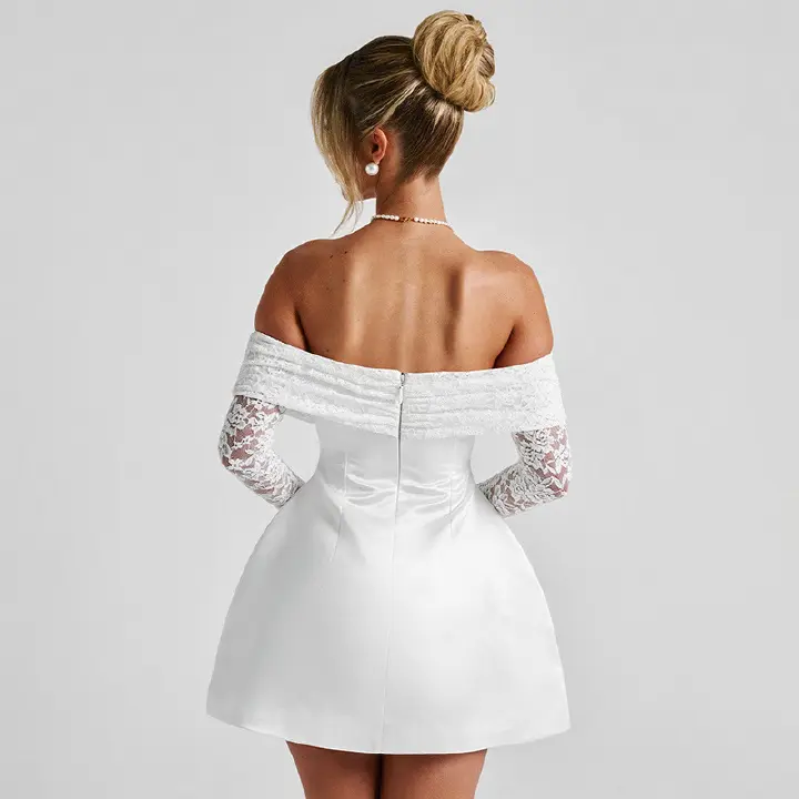 Women's clothing summer style one-shoulder long-sleeved sexy slim lace short dress