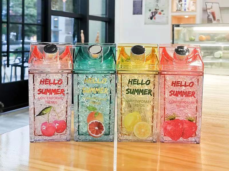 600ml Ice Crystal, Double Wall Water Bottle With Straw / Beverage/ Hello Summer aclyric smoothie  For Outdoors