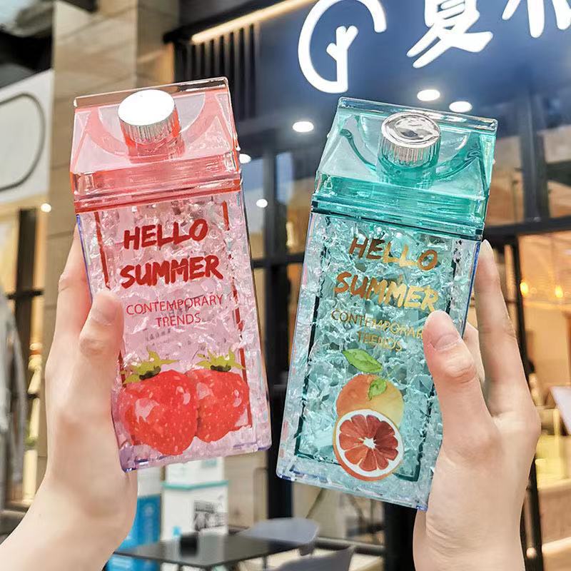 600ml Ice Crystal, Double Wall Water Bottle With Straw / Beverage/ Hello Summer aclyric smoothie  For Outdoors