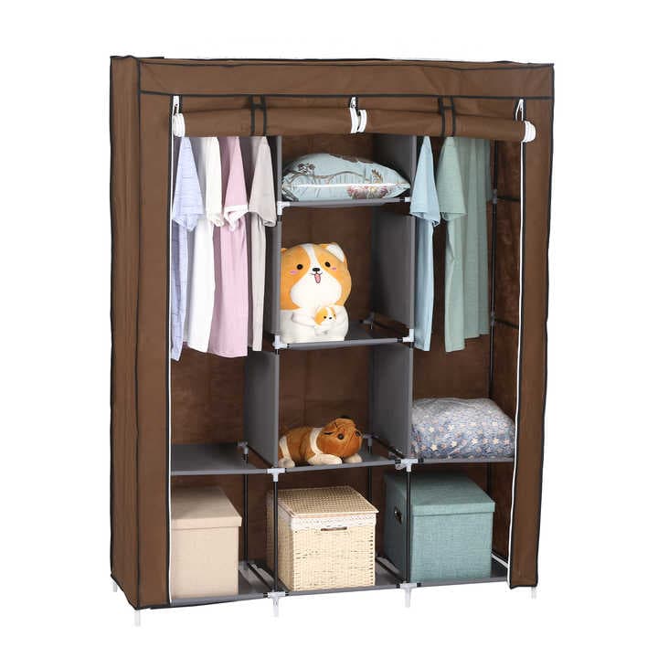 3 Columns Metallic Wardrobe Large Capacity Closet Organizer Assemble Storage Closet Portable Clothing Rack for Bedroom, Home, Dormitory Sturdy Steel Frame