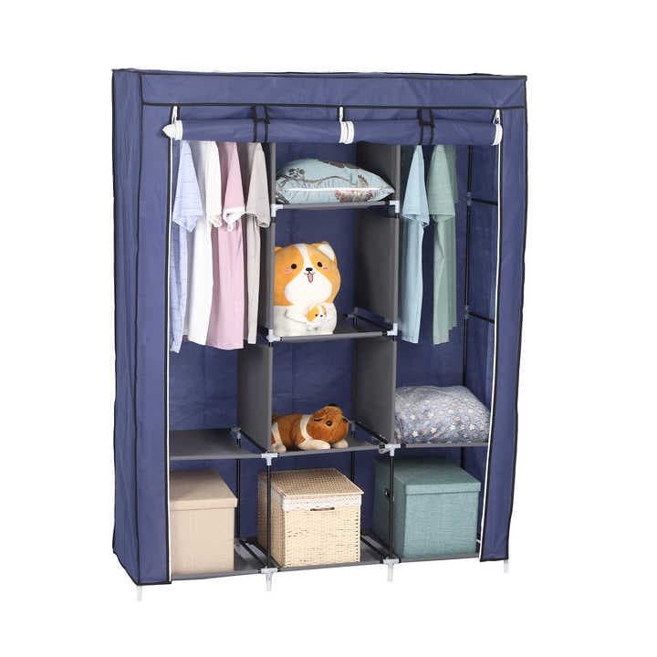 3 Columns Metallic Wardrobe Large Capacity Closet Organizer Assemble Storage Closet Portable Clothing Rack for Bedroom, Home, Dormitory Sturdy Steel Frame