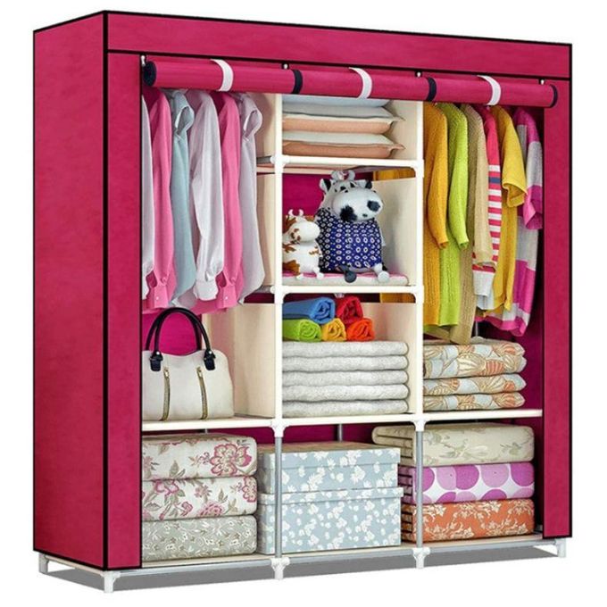 3 Columns Metallic Wardrobe Large Capacity Closet Organizer Assemble Storage Closet Portable Clothing Rack for Bedroom, Home, Dormitory Sturdy Steel Frame