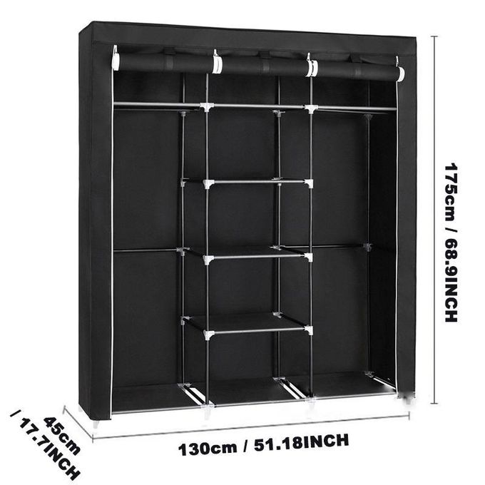 3 Columns Metallic Wardrobe Large Capacity Closet Organizer Assemble Storage Closet Portable Clothing Rack for Bedroom, Home, Dormitory Sturdy Steel Frame