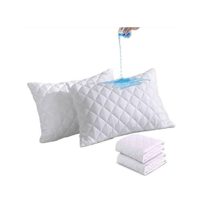 2Pcs Waterproof Quilted Pillow Protector Soft Cotton Quilted Pillow Cover , Protection Against Water Spills & Dustmites