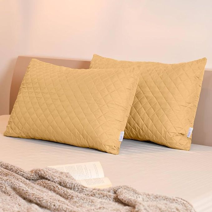 2Pcs Waterproof Quilted Pillow Protector Soft Cotton Quilted Pillow Cover , Protection Against Water Spills & Dustmites