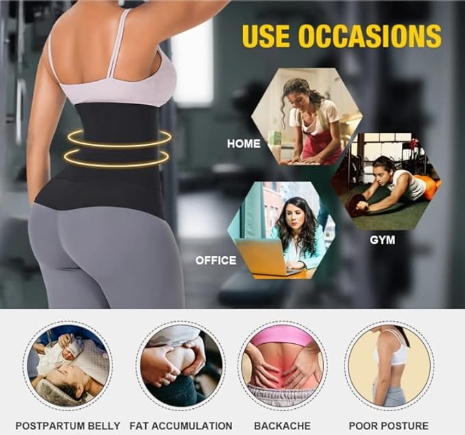 Waist Belt Elastic Band Weight Loss Flat Belly Belt Body Shaper Abdominal Belt After Delivery for Tummy Reduction Tummy Wrap Waist Trainer - Cincher Slimming Belt for Women