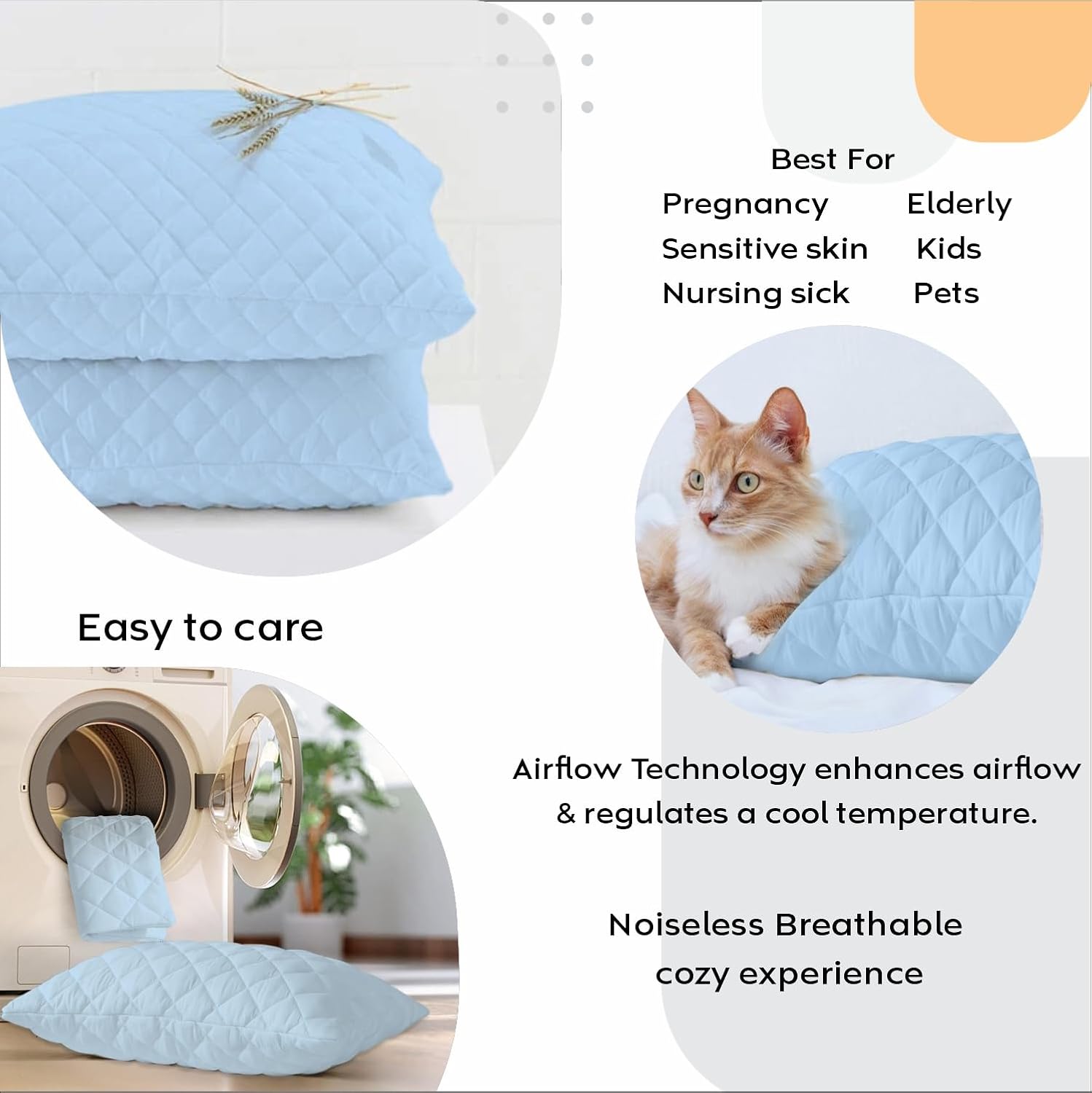 2Pcs Waterproof Quilted Pillow Protector Soft Cotton Quilted Pillow Cover , Protection Against Water Spills & Dustmites