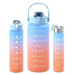 3 in 1 Motivational Water Bottle - Plastic Water Bottle Set of 3 Piece Sport Drink Bottles With Time Marker