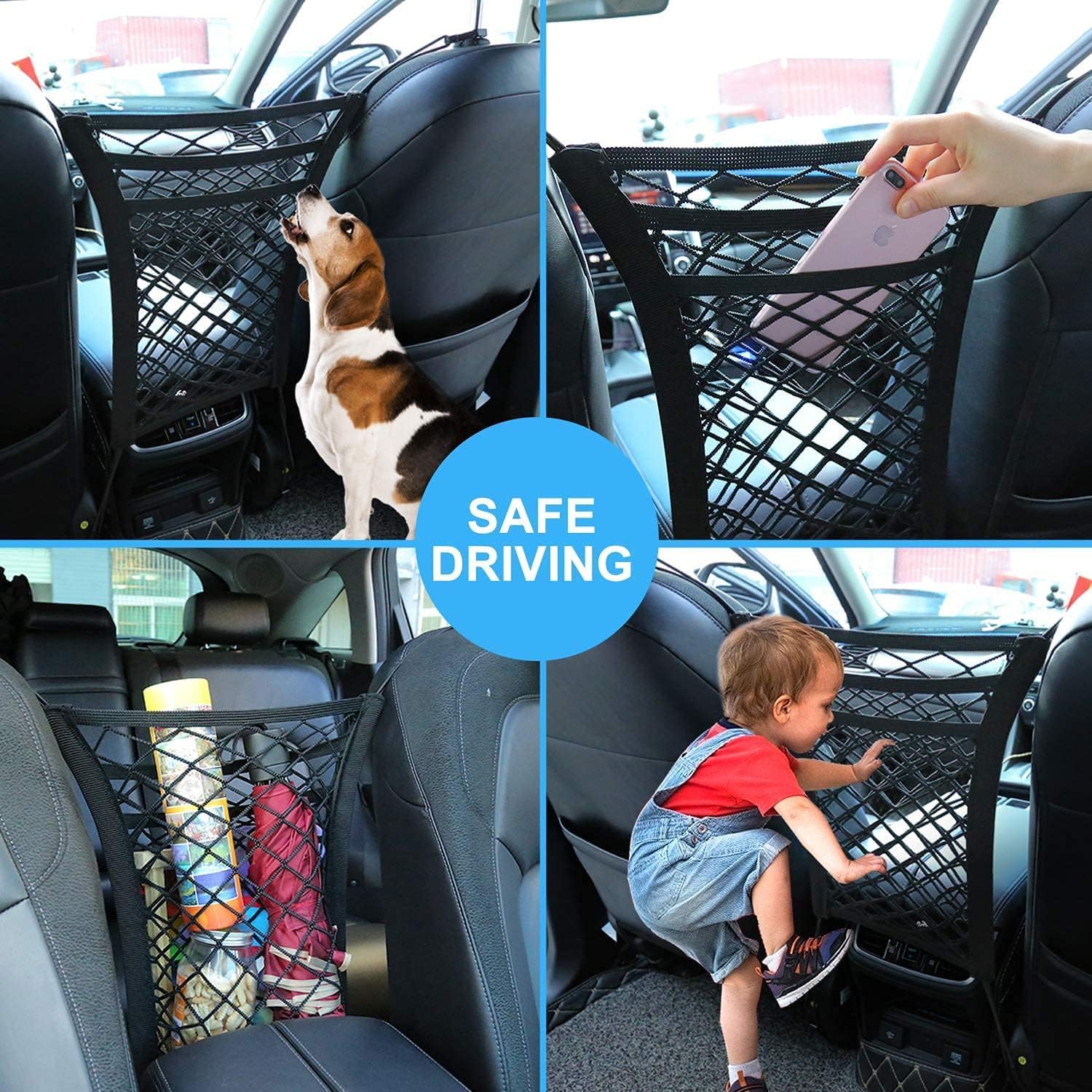 3-Layer Car Mesh Organizer Net Pocket Between Front Seats – Handbag Holder, Kids & Pet Barrier, Tissue Storage, Universal Seat Gap Organizer Car Interior Accessory