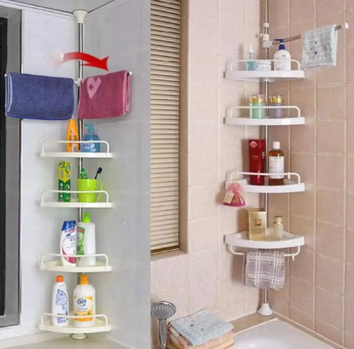 4 Layer Multi Corner Shelf Tension Pole-Bathroom Organizer - Adjustable Telescopic Multi-Corner Shelf Organiser
