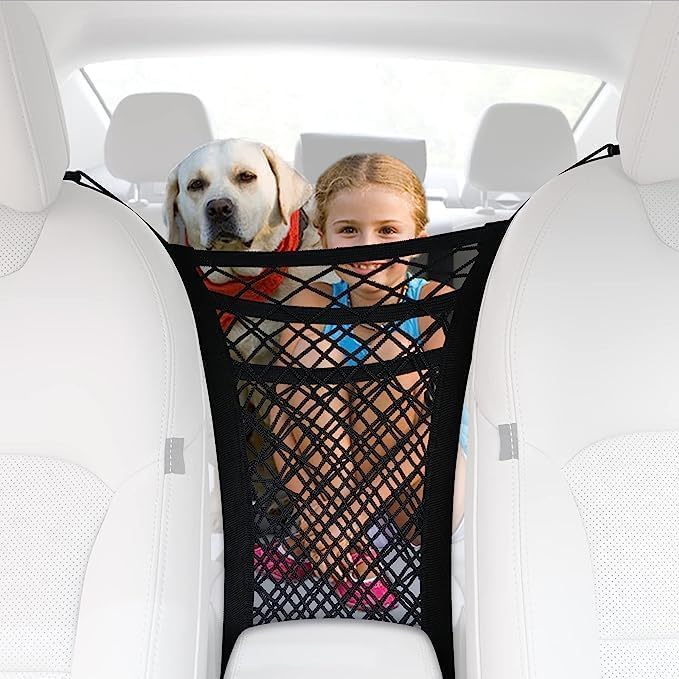 3-Layer Car Mesh Organizer Net Pocket Between Front Seats – Handbag Holder, Kids & Pet Barrier, Tissue Storage, Universal Seat Gap Organizer Car Interior Accessory