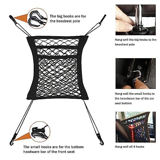 3-Layer Car Mesh Organizer Net Pocket Between Front Seats – Handbag Holder, Kids & Pet Barrier, Tissue Storage, Universal Seat Gap Organizer Car Interior Accessory