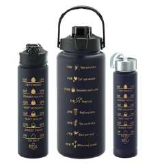 3 in 1 Motivational Water Bottle - Plastic Water Bottle Set of 3 Piece Sport Drink Bottles With Time Marker