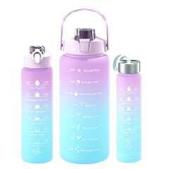 3 in 1 Motivational Water Bottle - Plastic Water Bottle Set of 3 Piece Sport Drink Bottles With Time Marker