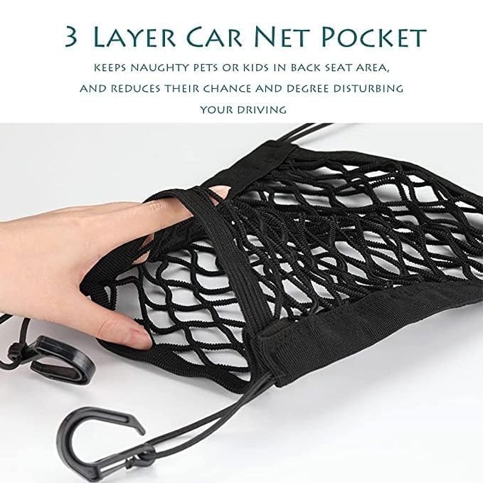 3-Layer Car Mesh Organizer Net Pocket Between Front Seats – Handbag Holder, Kids & Pet Barrier, Tissue Storage, Universal Seat Gap Organizer Car Interior Accessory