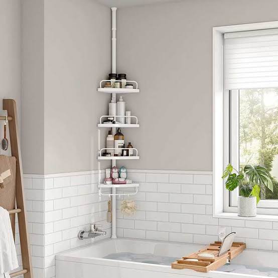 4 Layer Multi Corner Shelf Tension Pole-Bathroom Organizer - Adjustable Telescopic Multi-Corner Shelf Organiser