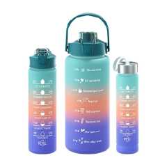 3 in 1 Motivational Water Bottle - Plastic Water Bottle Set of 3 Piece Sport Drink Bottles With Time Marker