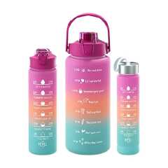 3 in 1 Motivational Water Bottle - Plastic Water Bottle Set of 3 Piece Sport Drink Bottles With Time Marker