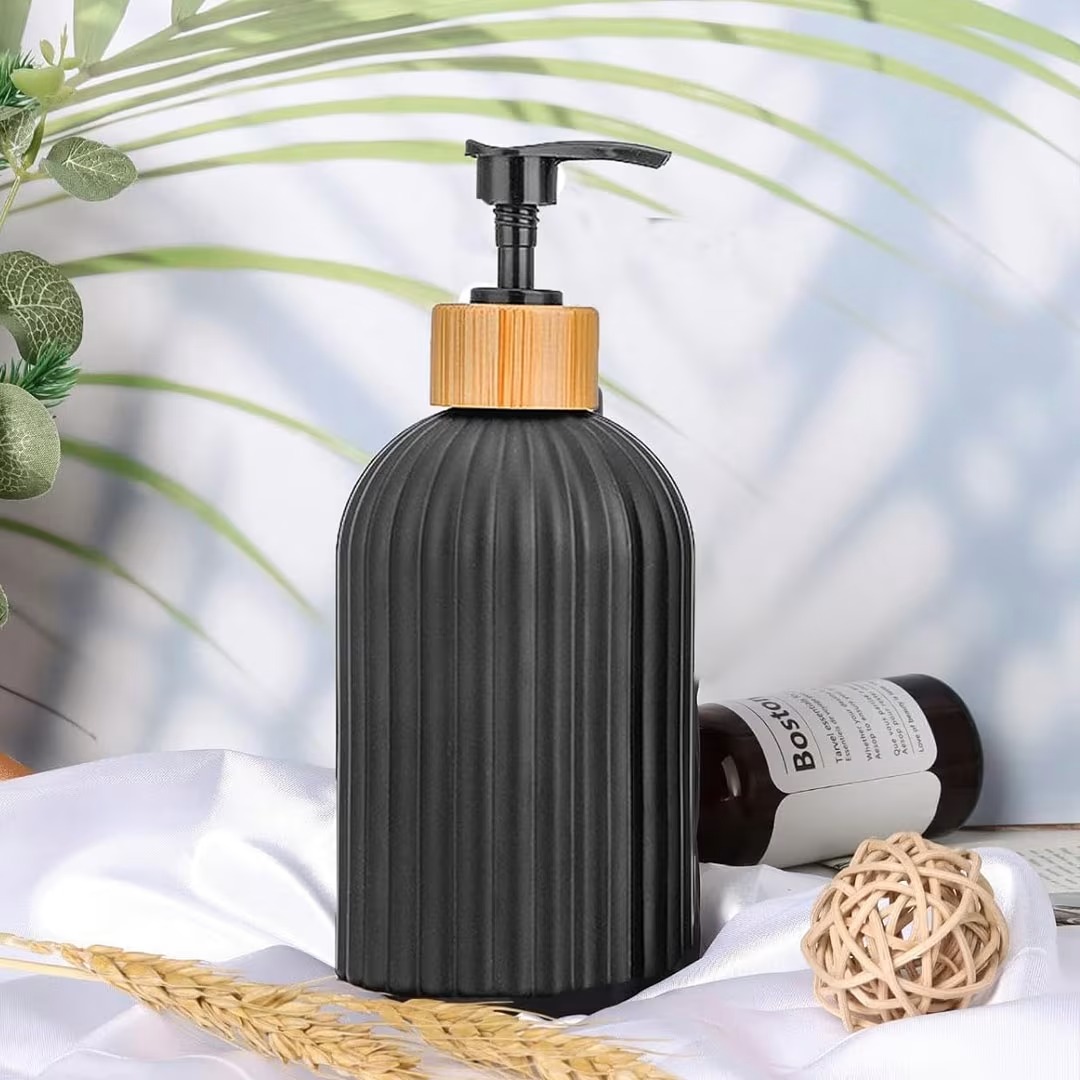 500ml Strip Soap Dispenser with Eco-Friendly Bamboo Pump – Refillable Bathroom Organizer Bottle for Shampoo, Conditioner, Lotion & Body Wash