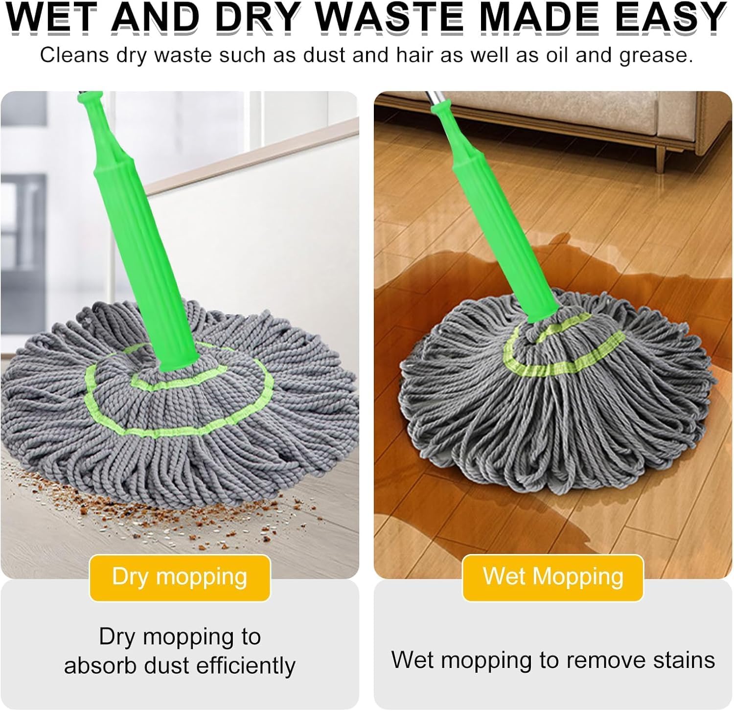 2 in 1 Self-Wringing dehydrated Mop with Microfiber Strands for Cleaning Floor Moppers for Floor Cleaning , Mopping Stick ,Twist Mop with Self-Squeezer for Home , Ideal for All Type of Floors