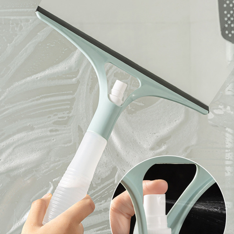 3 in 1 Multifunctional Window Cleaner Squeegee - Glass Cleaning Scraper Brush with Built-in Water Spray Bottle for Shower Doors, Mirrors & Car Windshields