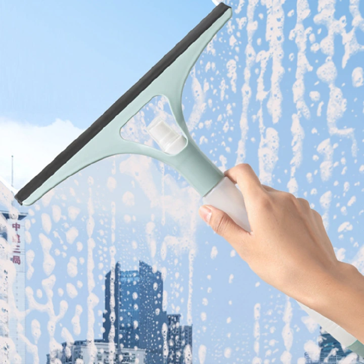 3 in 1 Multifunctional Window Cleaner Squeegee - Glass Cleaning Scraper Brush with Built-in Water Spray Bottle for Shower Doors, Mirrors & Car Windshields