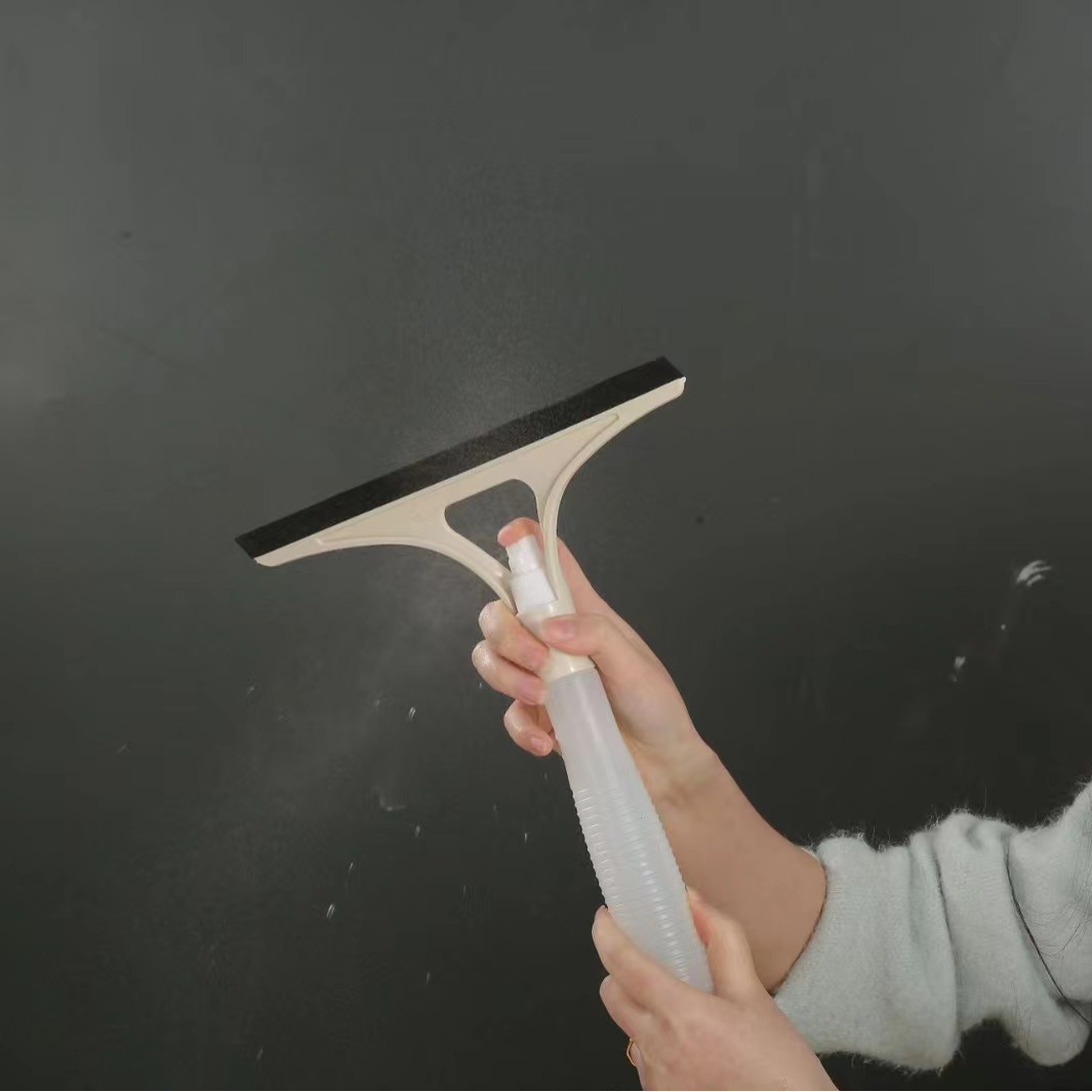 3 in 1 Multifunctional Window Cleaner Squeegee - Glass Cleaning Scraper Brush with Built-in Water Spray Bottle for Shower Doors, Mirrors & Car Windshields