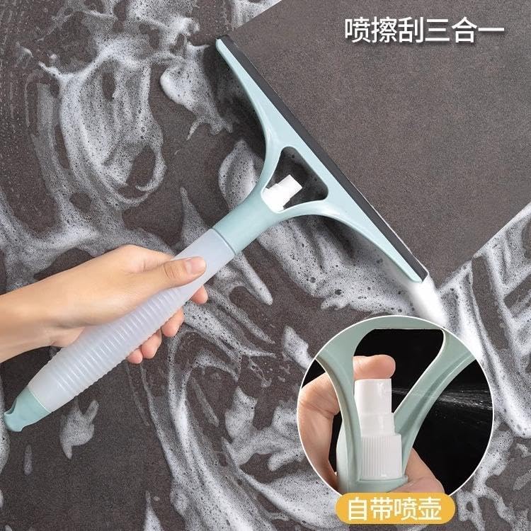 3 in 1 Multifunctional Window Cleaner Squeegee - Glass Cleaning Scraper Brush with Built-in Water Spray Bottle for Shower Doors, Mirrors & Car Windshields