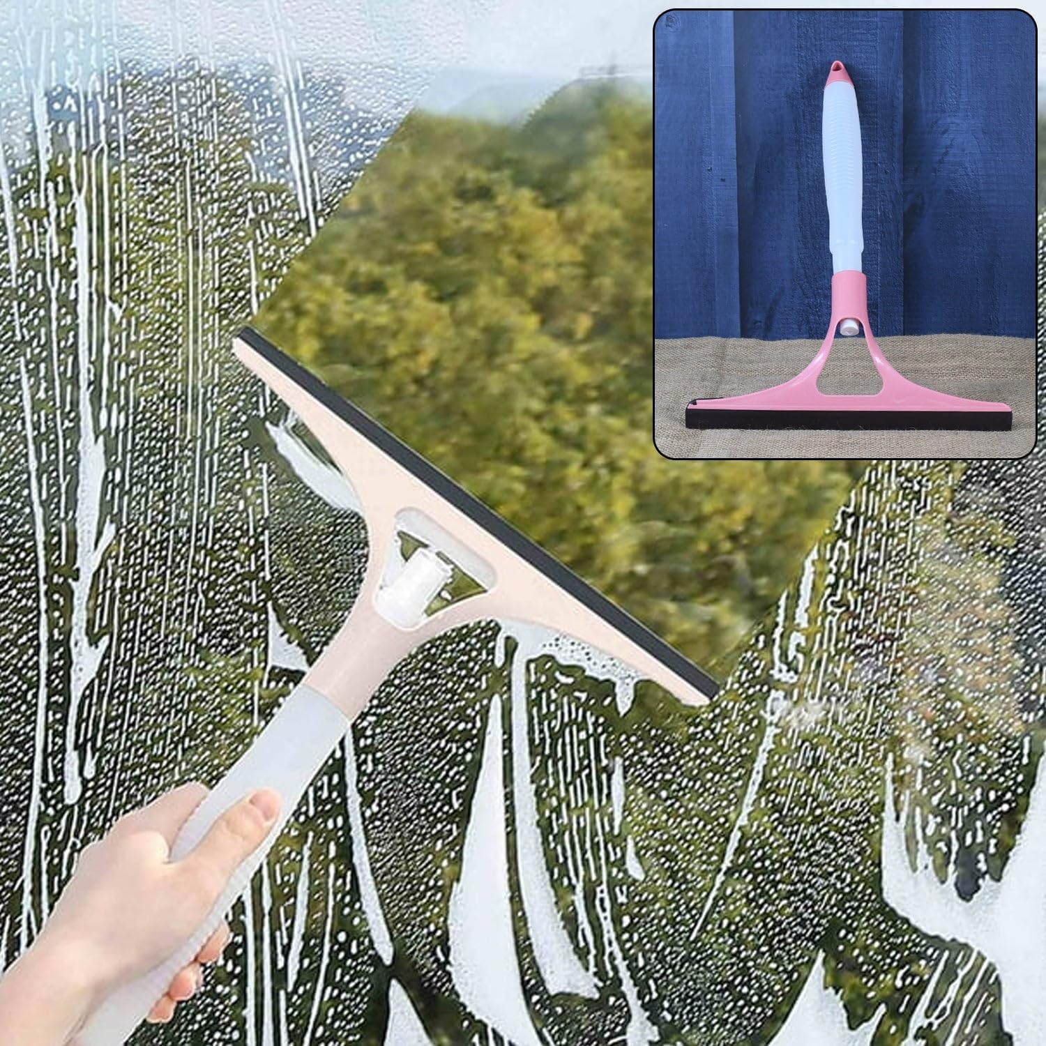 3 in 1 Multifunctional Window Cleaner Squeegee - Glass Cleaning Scraper Brush with Built-in Water Spray Bottle for Shower Doors, Mirrors & Car Windshields