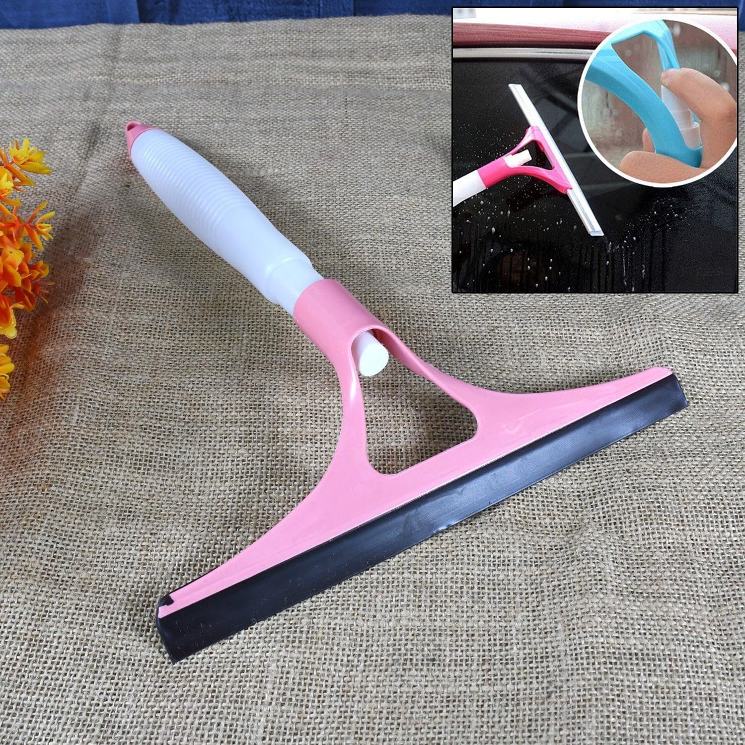 3 in 1 Multifunctional Window Cleaner Squeegee - Glass Cleaning Scraper Brush with Built-in Water Spray Bottle for Shower Doors, Mirrors & Car Windshields