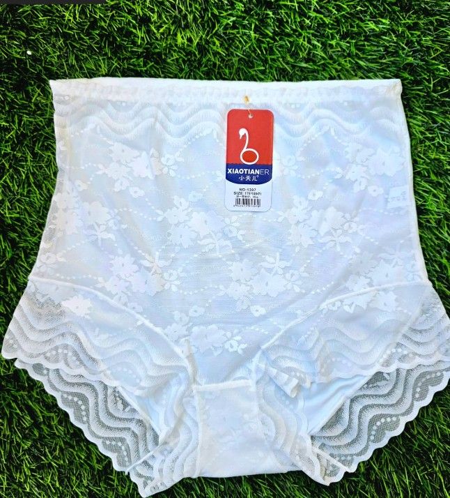 Women High Waist Lace Seamless Panties Soft Breathable Underwear (White)