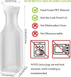 Carafe clear  pitcher bottle, Capacity 1.5l or 50 OZ, for milk, juice etc, perfect shape that fits your fridge or kitchen counters