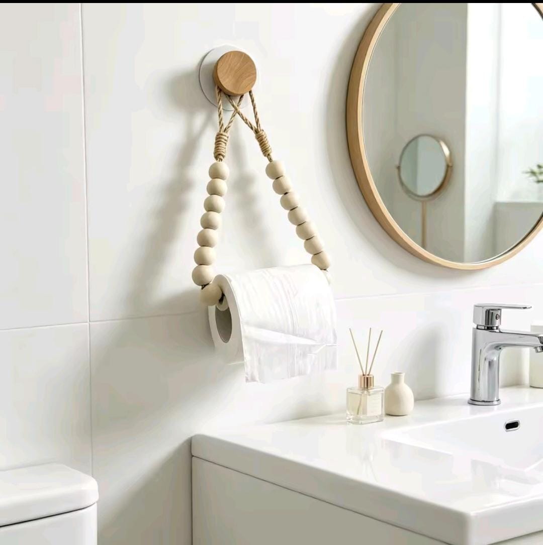 Rustic Hemp Rope Tissue Holder with self adhesive, no drilling needed, Boho-Style Toilet Paper Storage for Easy Access