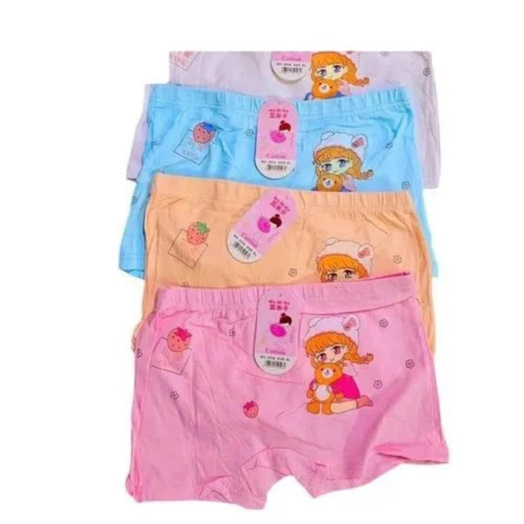 Fashion 4-Piece Girls’ Assorted Print Underwear Set – Premium Soft Cotton Kids Panties, Breathable Comfort Briefs & Hot Pant, Stretchy Waistband, Cute Cartoon & Floral Designs, Everyday Innerwear