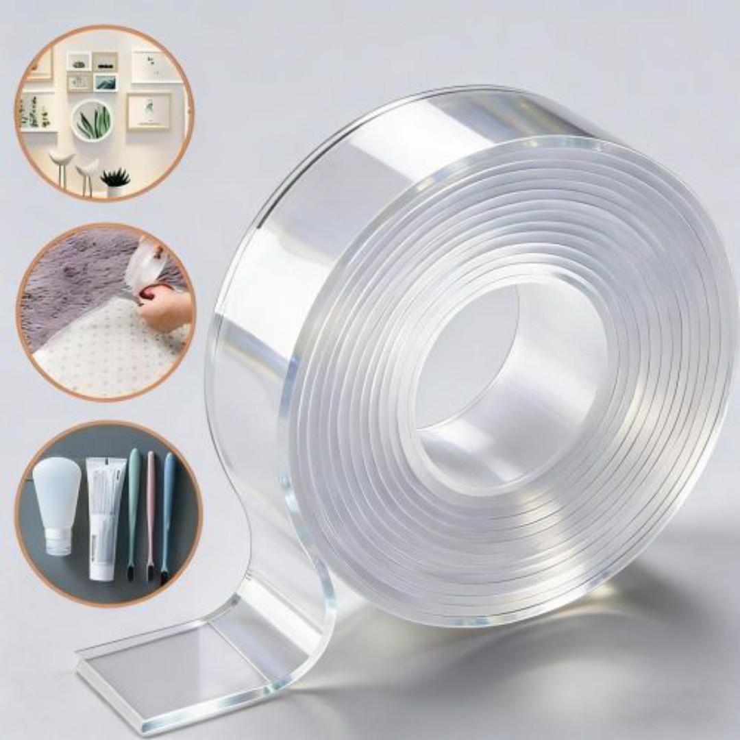 3M/5M Double Sided Tape Heavy Duty Nano Adhesive Clear Waterproof Removable Gel Tape for Wall Carpet Picture Hanging Kitchen and Bathroom Waterproof and Cleanable Tool