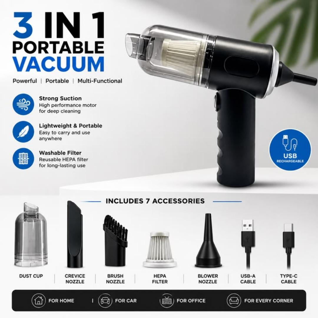 Portable Handheld Wireless Vacuum Cleaner - Cordless Mini Vac for Car, Sofa, Mattress, Desk, and Home Quick Cleanup, Rechargeable & Lightweigh