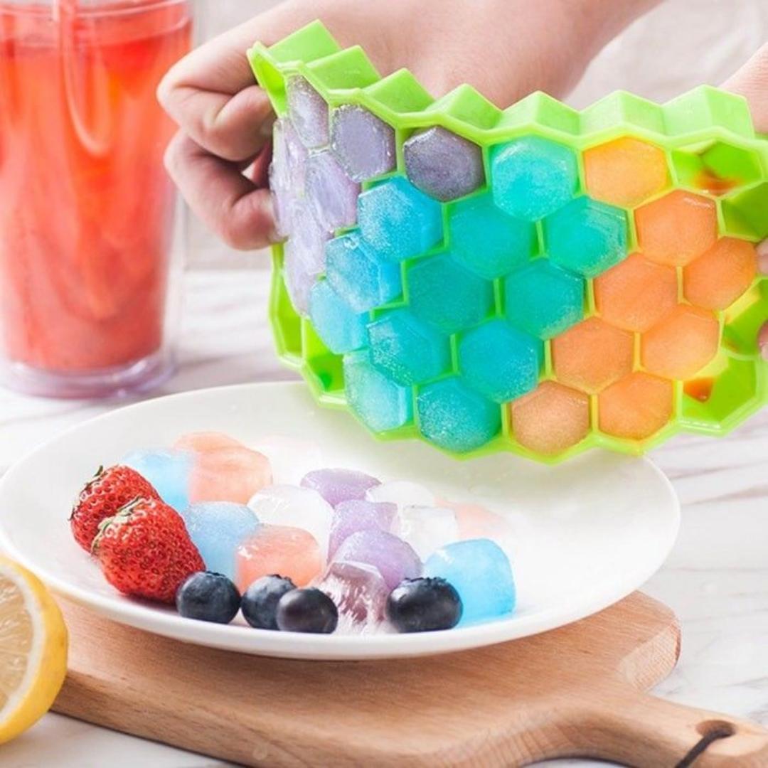 Ice Cube Tray Silicone Mold 37 Grid Honeycomb Shape Ice Cube Maker BPA Free Ice Maker with Lids DIY Popsicle Mould Ice Mould