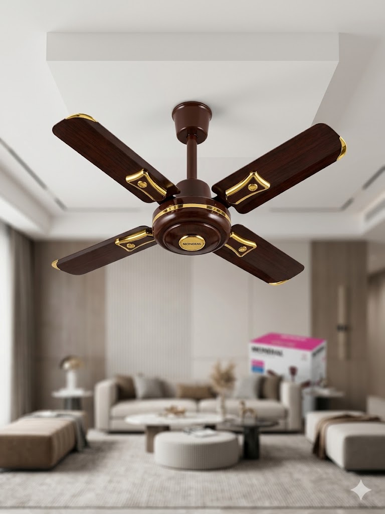KING FAN 4-Blade Ceiling Fan (USCF-153) – 70W High-Speed Compact Ceiling Fan with Gold Accents – White