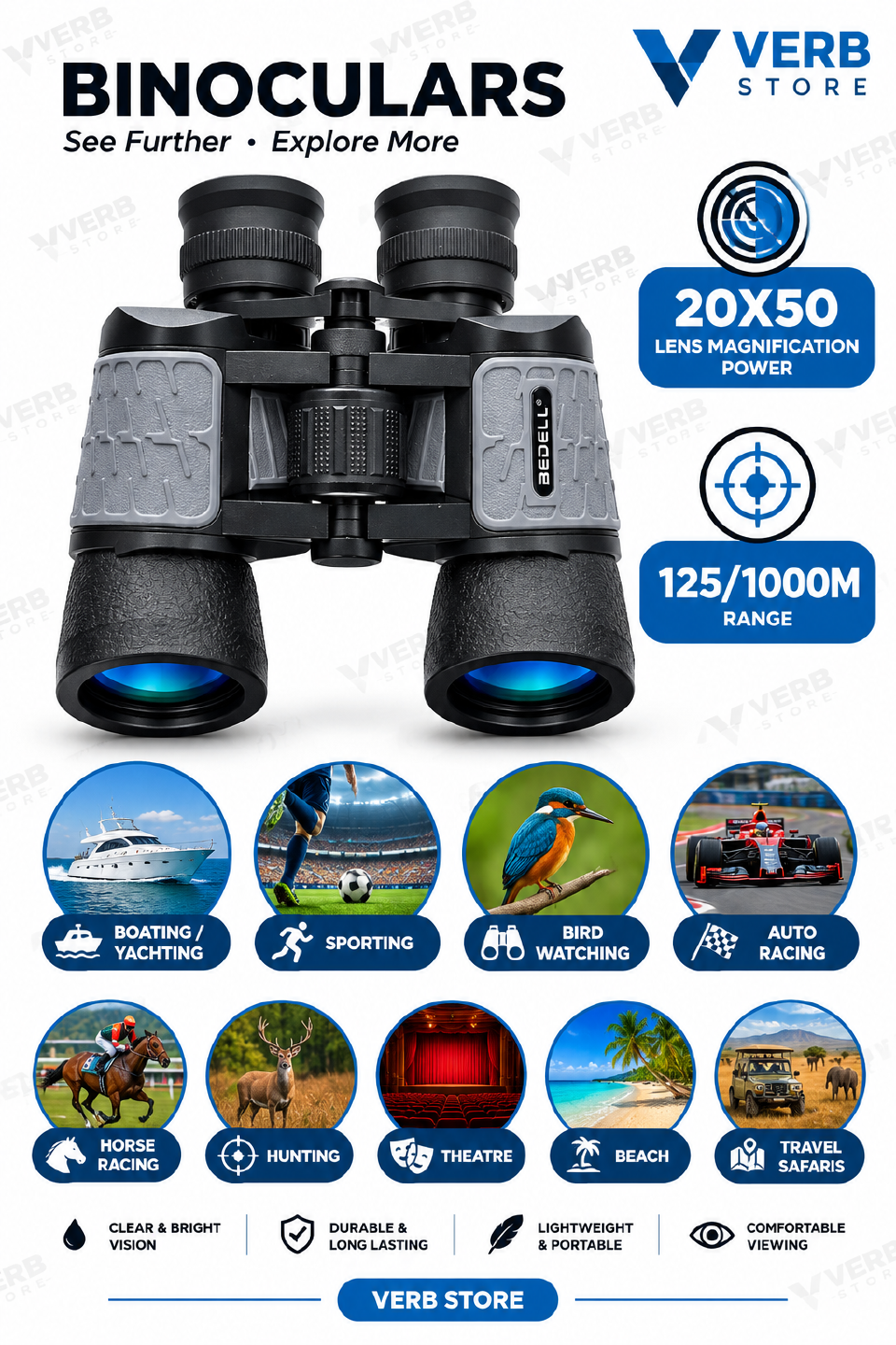Professional Long Range Binoculars  20x60 Zoom Optical Lens 
125/1000M