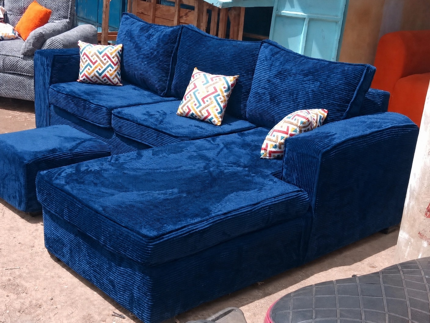 Modern Corduroy L-Shaped Sectional Sofa Set with Ottoman – 6 Seater Luxury Living Room Couch NO PILLOWS