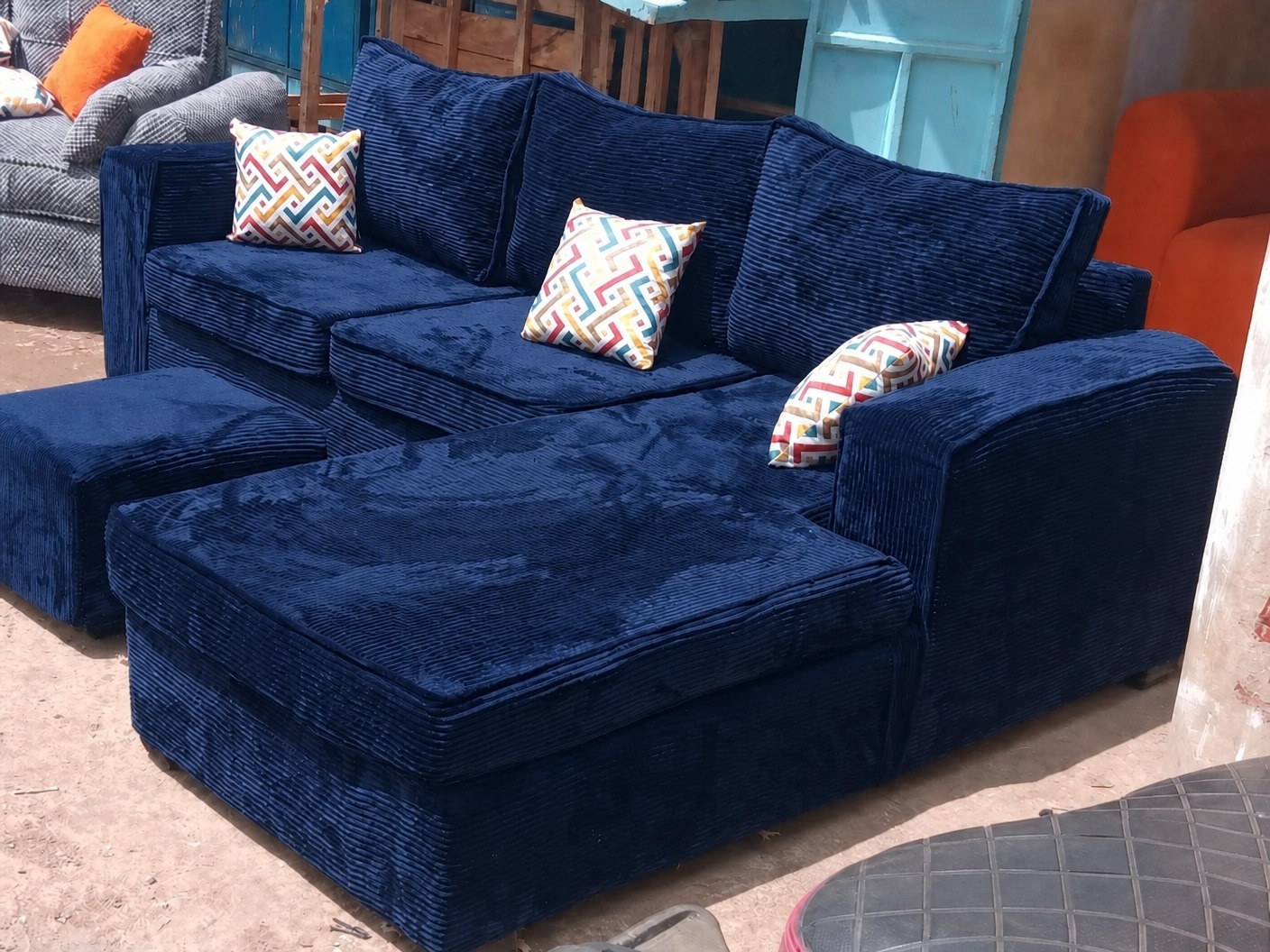 Modern Corduroy L-Shaped Sectional Sofa Set with Ottoman – 6 Seater Luxury Living Room Couch NO PILLOWS