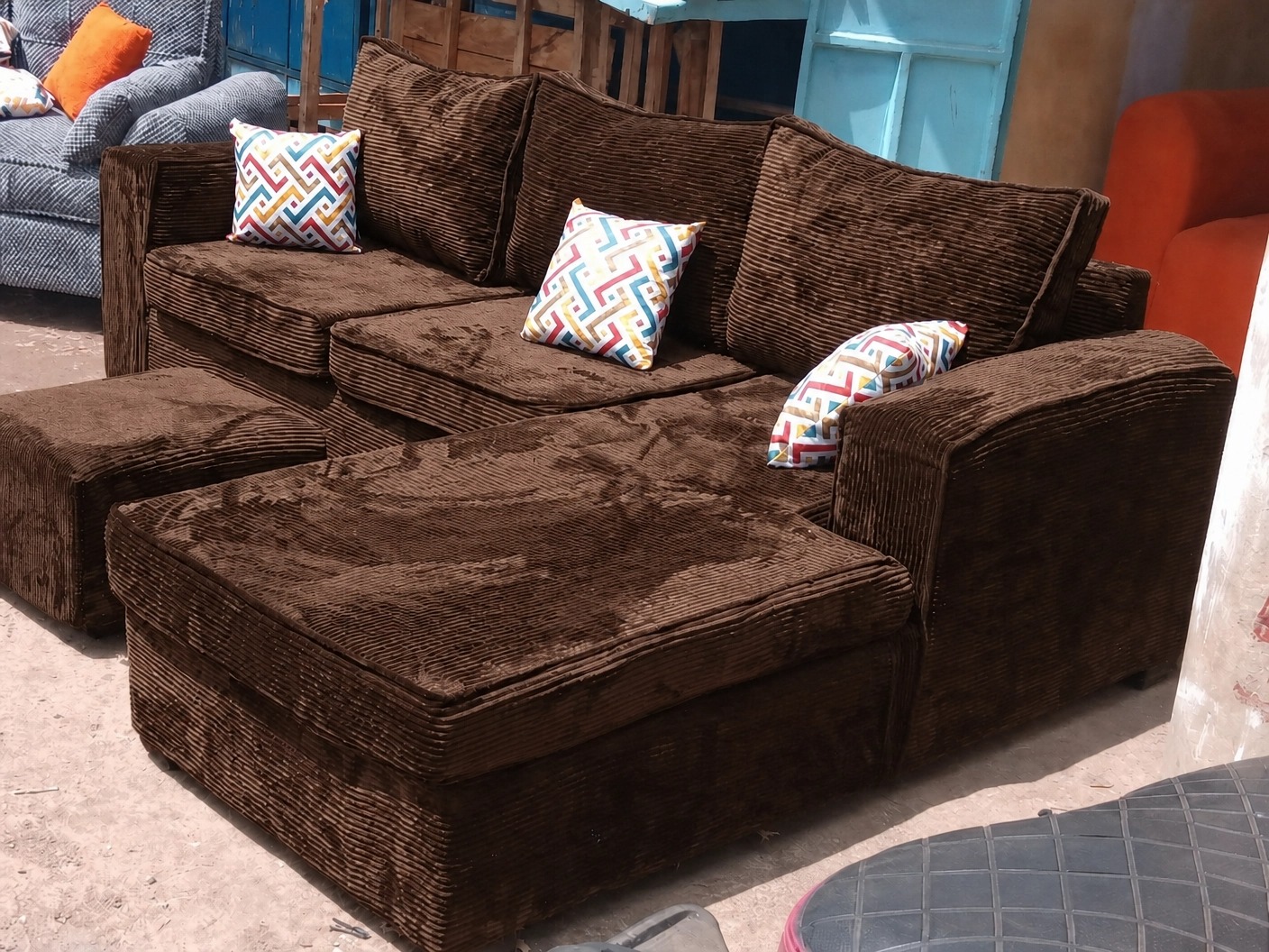 Modern Corduroy L-Shaped Sectional Sofa Set with Ottoman – 6 Seater Luxury Living Room Couch NO PILLOWS